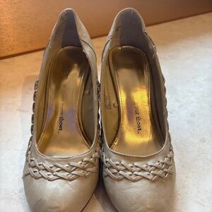 Chic Beige Women's Heels with Woven Detail